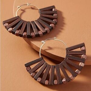 ANTHROPOLOGIE Demetria Wooden Fan Hoop Earrings